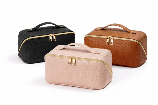 Woven Leather Large Capacity Make-Up Bag